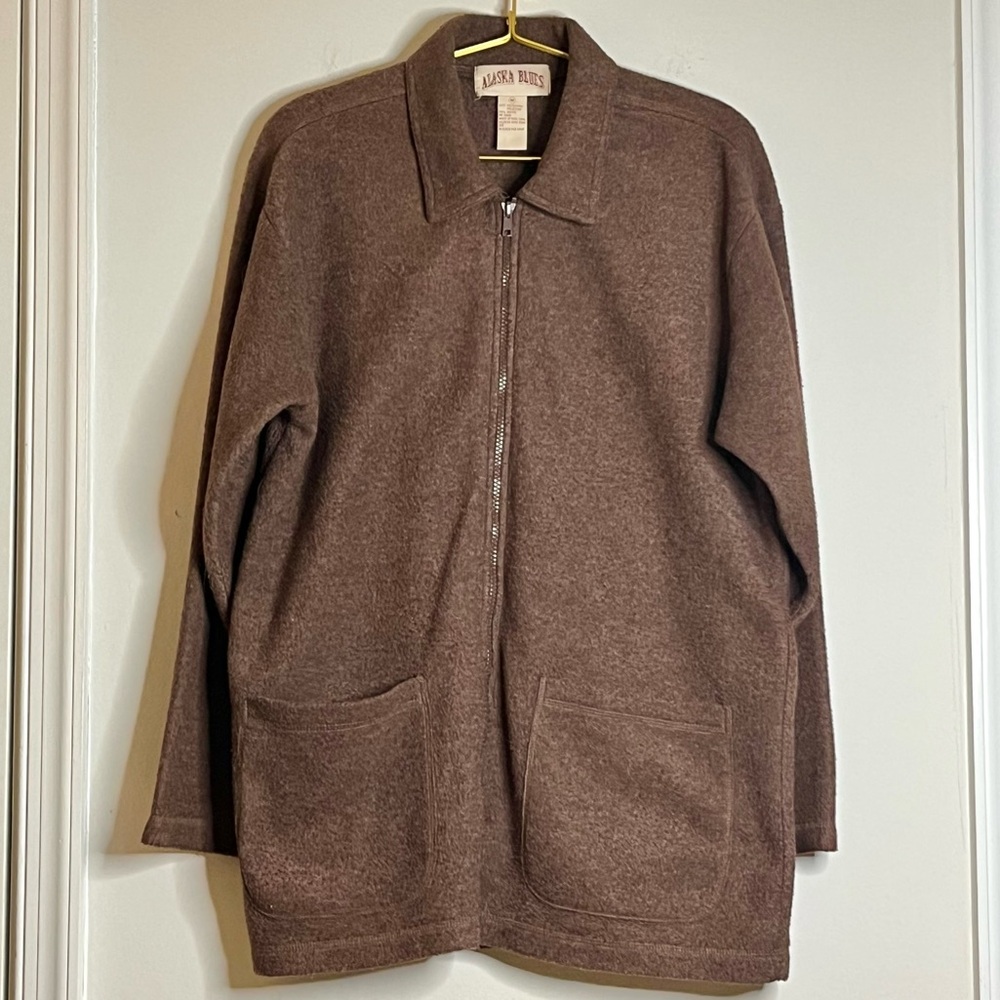 Vintage 90s Alaska Blues Brown Zip Up Loose Fit Lightweight Sweater Size M GUC